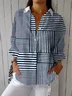 Women's Striped Stitching Printed Casual Shirt