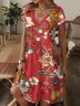 Floral Casual V Neck Cotton Dress With No