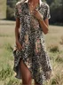Women's Floral Print Lapel Short Sleeve Dress