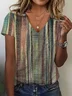 Women's Stripe Print Casual V-Neck Short Sleeve T-Shirt