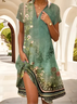 Women's Floral Print Lapel Short Sleeve Dress