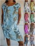 Women's Sleeveless Summer White Tropical Pocket Stitching Crew Neck Daily Going Out Casual Mini A-Line Fit & Flare Dress Dress