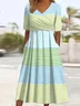 Women's Striped Print V-Neck Dress