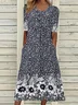 Women's Short Sleeve Summer Black Floral Printing Crew Neck Daily Going Out Casual Maxi H-Line Shift Dress Dress