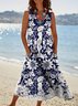 Women's Mermaid Art Print Casual Linen Dress