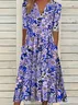 Women's Short Sleeve Summer Purple Floral Printing V Neck Daily Going Out Casual Maxi H-Line Fit & Flare Dress Dress