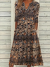 Women's Short Sleeve Summer Brown Floral Printing V Neck Daily Going Out Casual Maxi H-Line Fit & Flare Dress Dress