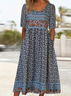 Women's Short Sleeve Summer Purplish blue Floral Printing Crew Neck Daily Going Out Casual Maxi H-Line Shift Dress Dress