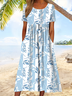Women's Short Sleeve Summer Blue Floral Printing Crew Neck Daily Going Out Casual Maxi H-Line Shift Dress Dress