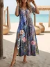 Women's Floral Print Casual Round Neck Short Sleeve Slit Dress