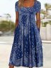 Women's Short Sleeve Summer Purplish blue Floral Printing Crew Neck Daily Going Out Casual Maxi H-Line Shift Dress Dress