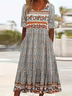 Women's Short Sleeve Summer As Picture Floral Printing Crew Neck Daily Going Out Casual Maxi H-Line Shift Dress Dress