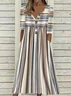 Women's Stripe Print Casual Button Dress