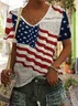 Women's Independence Day Printed Casual V-Neck Short Sleeve T-Shirt