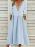 Women's Half Sleeve Summer Light Blue Plain Split Joint V Neck Daily Going Out Casual Maxi A-Line Fit & Flare Dress Dress