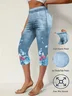 Tight Casual Faux Denim Print Graphic Cotton-Blend Leggings