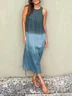 Women's Sleeveless Summer Blue Color Block Crew Neck Daily Going Out Casual Maxi A-Line Flowy Dress Dress