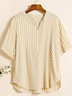 Casual Striped Shawl Collar Blouse