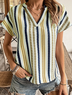 Women's Short Sleeve T-shirt Summer Yellow Striped Printing V Neck Dolman Sleeve Daily Going Out Casual Top