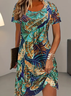 Women's Leaf Printed Casual Round Neck Short Sleeve Dress