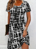 Women's Abstract Check Print Casual Round Neck Short Sleeve Dress
