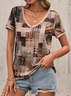 Women's Geometric Print Casual V-Neck Short Sleeve T-Shirt
