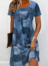 Women's Faux Denim Printed Casual Round Neck Short Sleeve Dress
