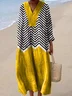 Casual Regular Fit Cotton V Neck Dress With No