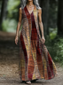 Geometric V Neck Casual Cotton Dress With No