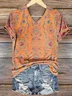 V Neck Casual Ethnic T-Shirt