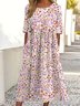 Casual Loose Floral Crew Neck Dress With No