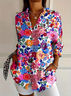 Women's Long Sleeve Shirt Spring/Fall Multicolor Floral Buckle Shirt Collar Daily Going Out Casual Top