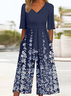 Casual Loose V Neck Gradient Pattern Jumpsuit