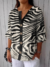 Women's Stripe Art Print Button Linen Blend Shirt