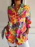 Women's Long Sleeve Shirt Spring/Fall As Picture Floral Buckle Shirt Collar Daily Going Out Casual Top