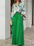 Women's Printing Striped Daily Going Out Two-Piece Set Green Casual Summer Top With Pants Matching Set