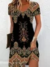 Women's Floral Print Casual V-Neck Short Sleeve Dress
