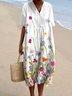 Cotton V Neck Casual Dress With No