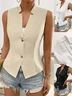 Women's Sleeveless Tank Top Summer Champagne Plain Buckle Stand Collar Daily Going Out Simple Top