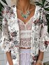 Casual 3/4 Sleeve Cotton Floral Cape Jacket