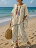Women's Flower Print T-shirt And Pants Two Piece Set