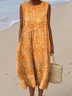 Geometric Crew Neck Cotton Simple Dress With No