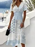 Regular Fit Striped V Neck Casual Dress With No