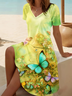 Women's Floral Butterfly Print Casual V-Neck Short Sleeve Dress