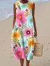 Plants Cotton Crew Neck Casual Dress With No
