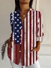 Women's Long Sleeve Shirt Spring/Fall As Picture Independence Day (Flag) Buckle Shirt Collar Daily Going Out Casual Top