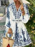 Vacation Floral V Neck Midi Dress With Belt