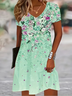 Women's Short Sleeve Summer Blue Floral V Neck Daily Going Out Casual Midi A-Line Fit & Flare Dress Dress
