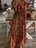 Women's Short Sleeve Summer Brown Floral Printing V Neck Daily Going Out Casual Maxi X-Line Dress