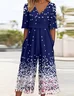 Gradient Pattern Simple V Neck Jumpsuit